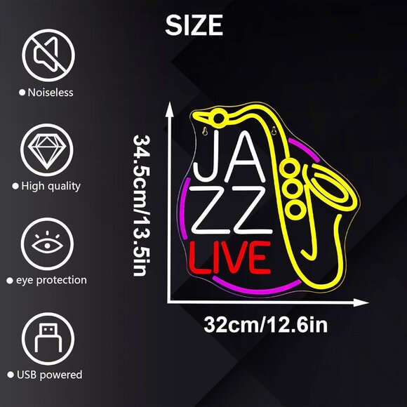 New Jazz Saxophone Neon Sign, Dimmable LED Light for Man Cave Decor - Picture 3 of 4